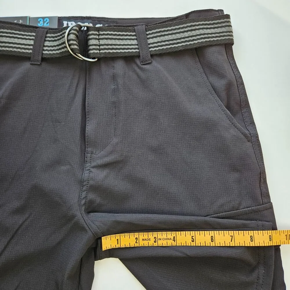 Iron Co NWT Men's Stretch Tech Belted Cargo Shorts Black 32